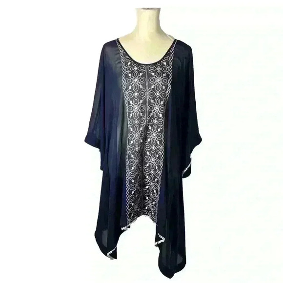 LANDS' END *SMALL 6-8* Navy Blue Beach Swim Cover-Up/Tunic With Embroidery - Picture 10 of 10